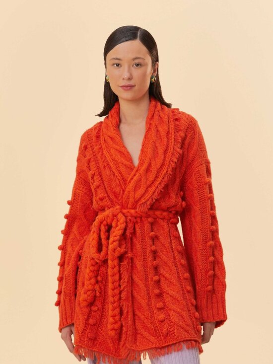 FARM Rio Sweaters - Farm Rio NWT Orange Braided Knit Cardigan (Small) Fit seems closer to Medium